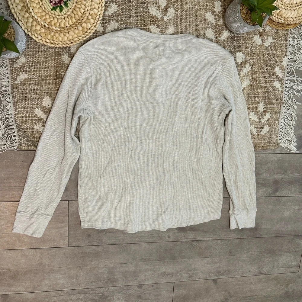 GAP Boys Thermal-Knit Long Sleeve Henley Waffle Oatmeal Cream Pullover Size Med
